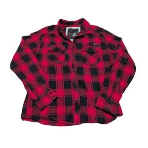 Brandit Mens Flannel Shirt Red Black Plaid Buffalo Check Long Sleeve Cotton L